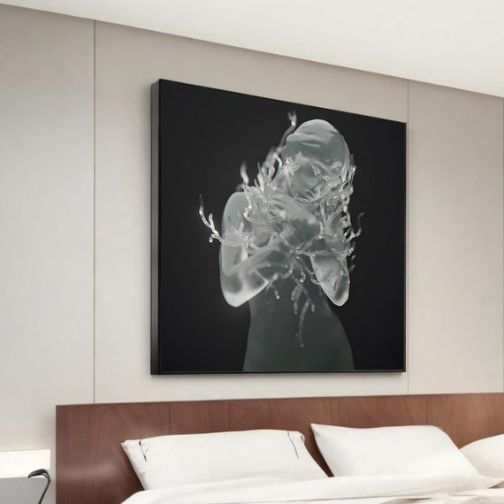 Ethereal Transformation Modern Canvas Painting Of Woman In Fluid Motion Unique And Captivating Wall Art Gift