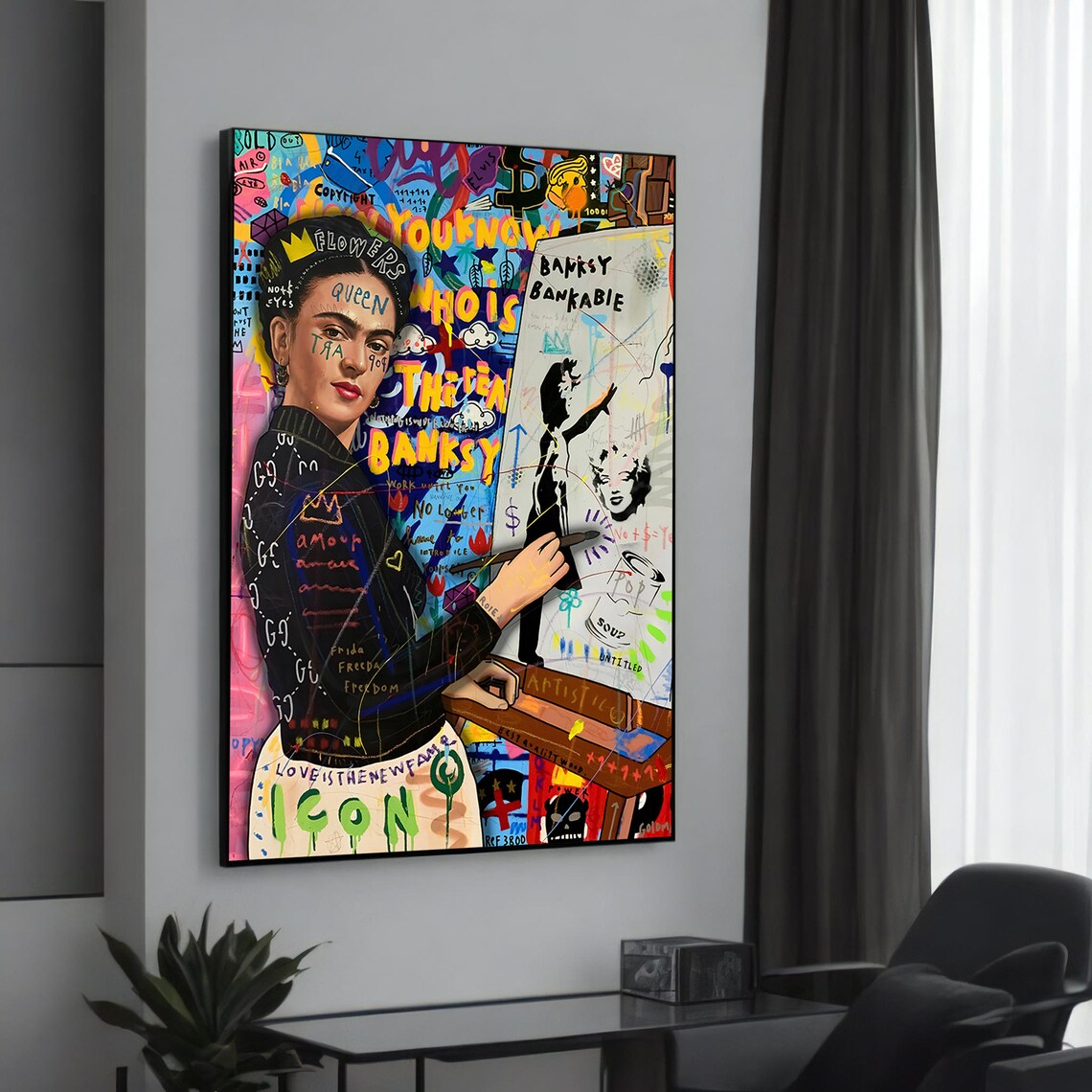 Frida Kahlo Pop Art Graffiti Artist Icon Banksy Style Poster