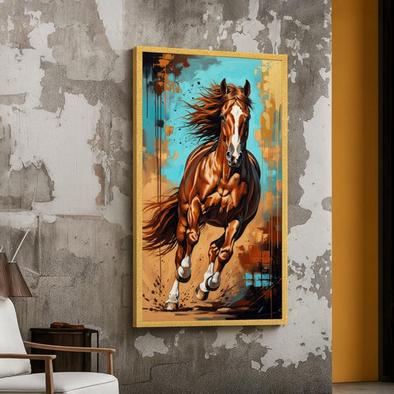 Energetic Running Horse Canvas Abstract Equestrian Wall Art Dynamic Animal Painting Modern Decor Ready To Hang Artwork