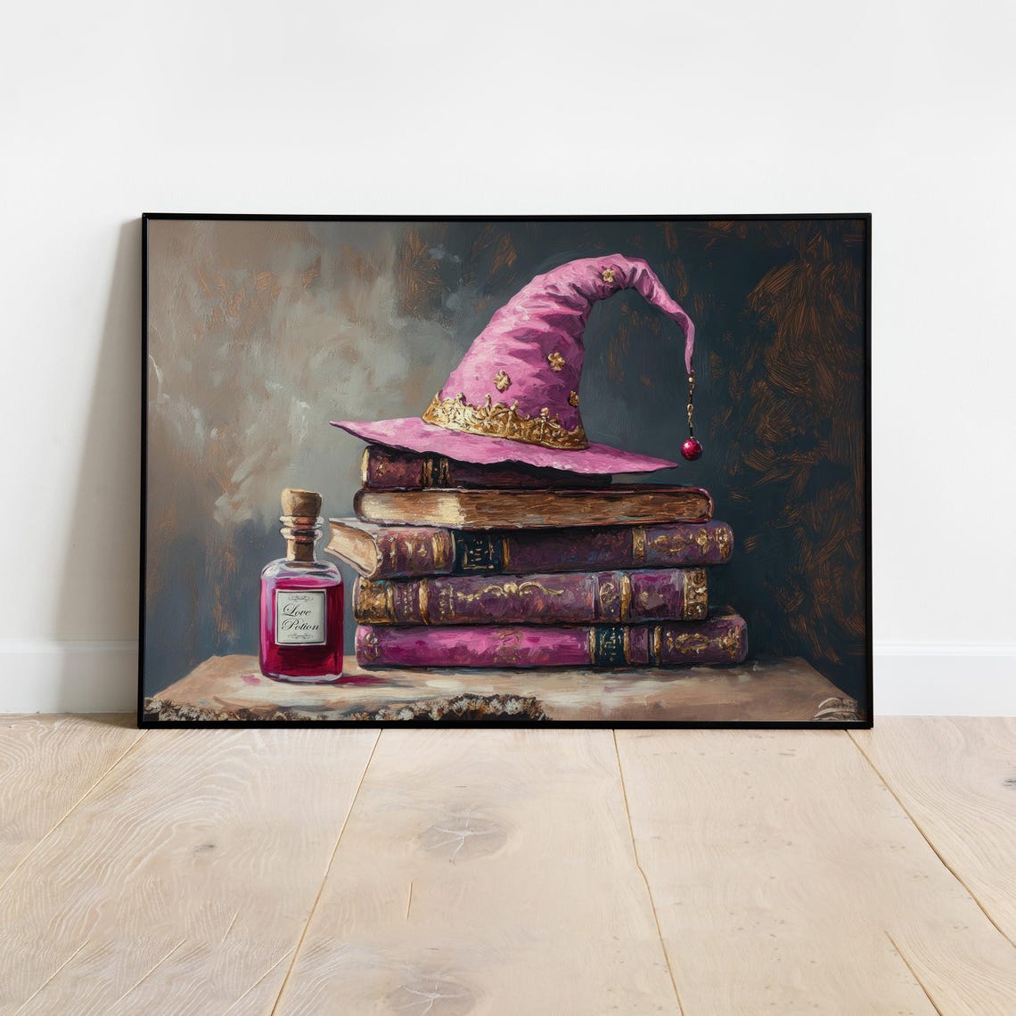 Pink Witch Hat Love Potion Spell Books Halloween Wall Art Poster - Image 2