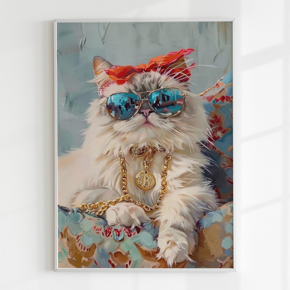 Cool Cat With Sunglasses, Vintage Girly Cat Art Print - Image 5