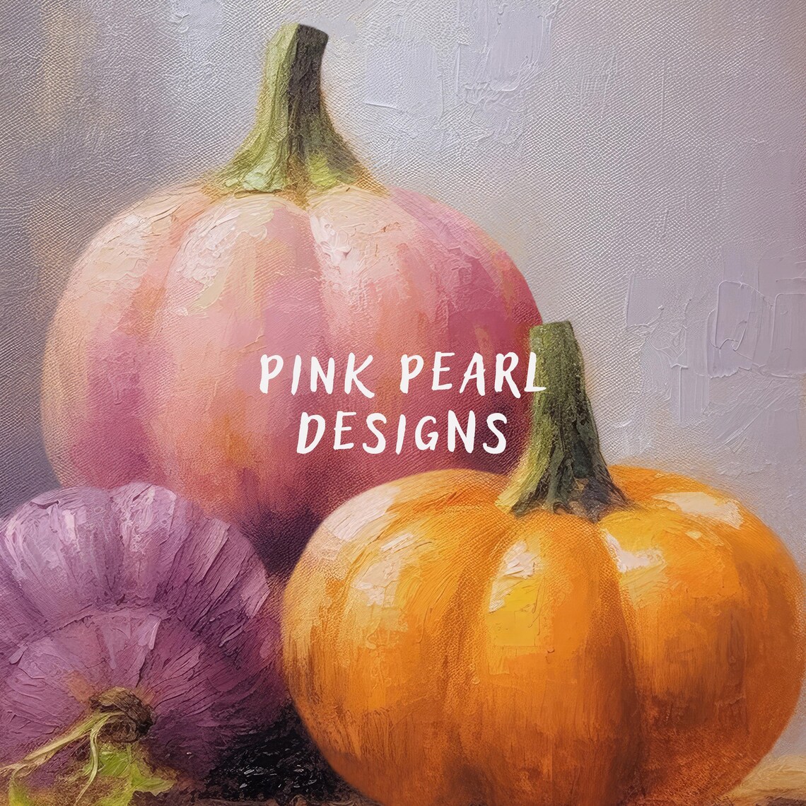 Pink Orange Purple Pumpkins Still Life Pastel Fall Harvest Kitchen Poster - Image 6