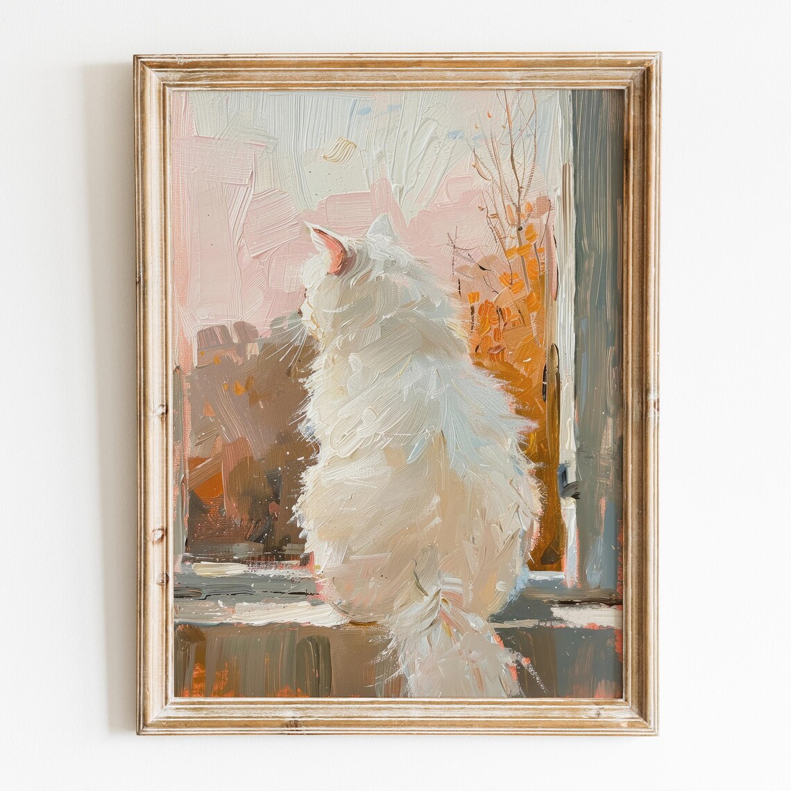 White Fluffy Cat Vintage Cat Art Print, Preppy Decor - Image 5