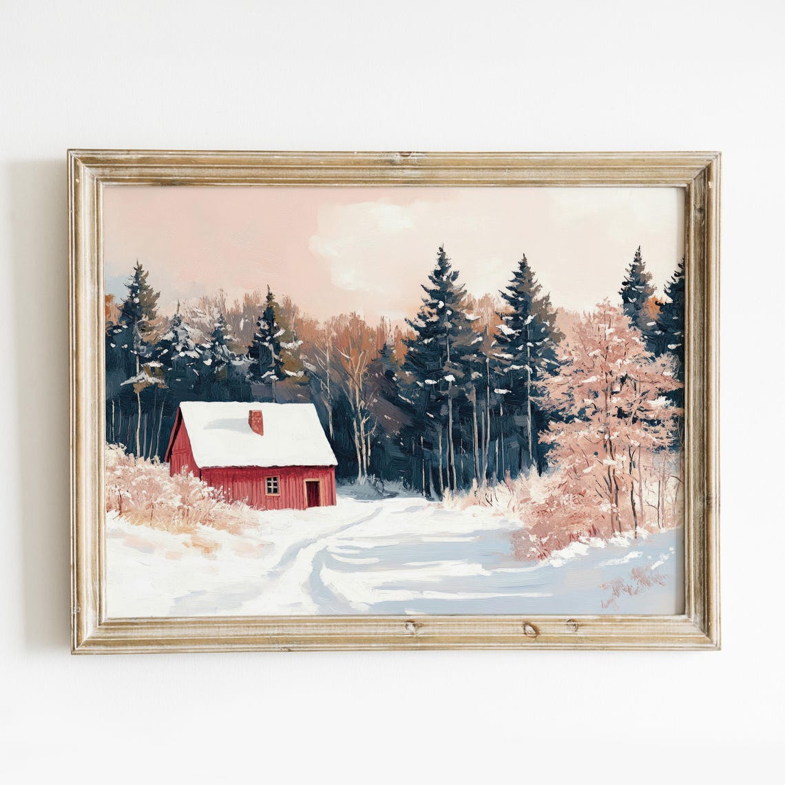 Red Cabin In Snowy Pine Forest Winter Landscape Wall Art Poster - Image 6