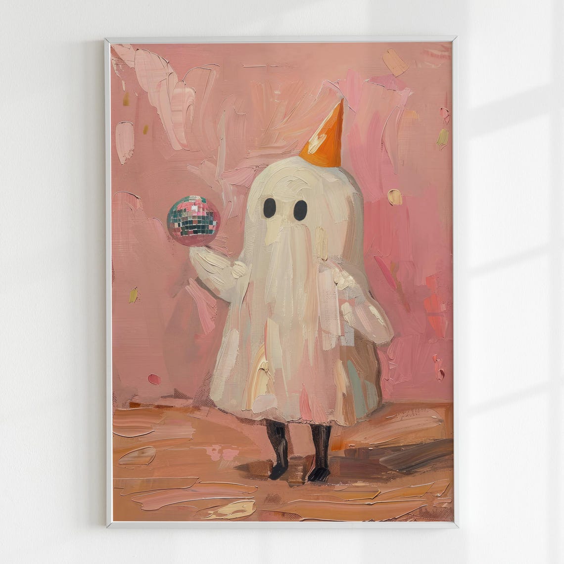 Cute Ghost With Mirrorball Halloween Wall Art Preppy Halloween Decor Ghost And Disco Ball Poster Girly Pink - Image 5
