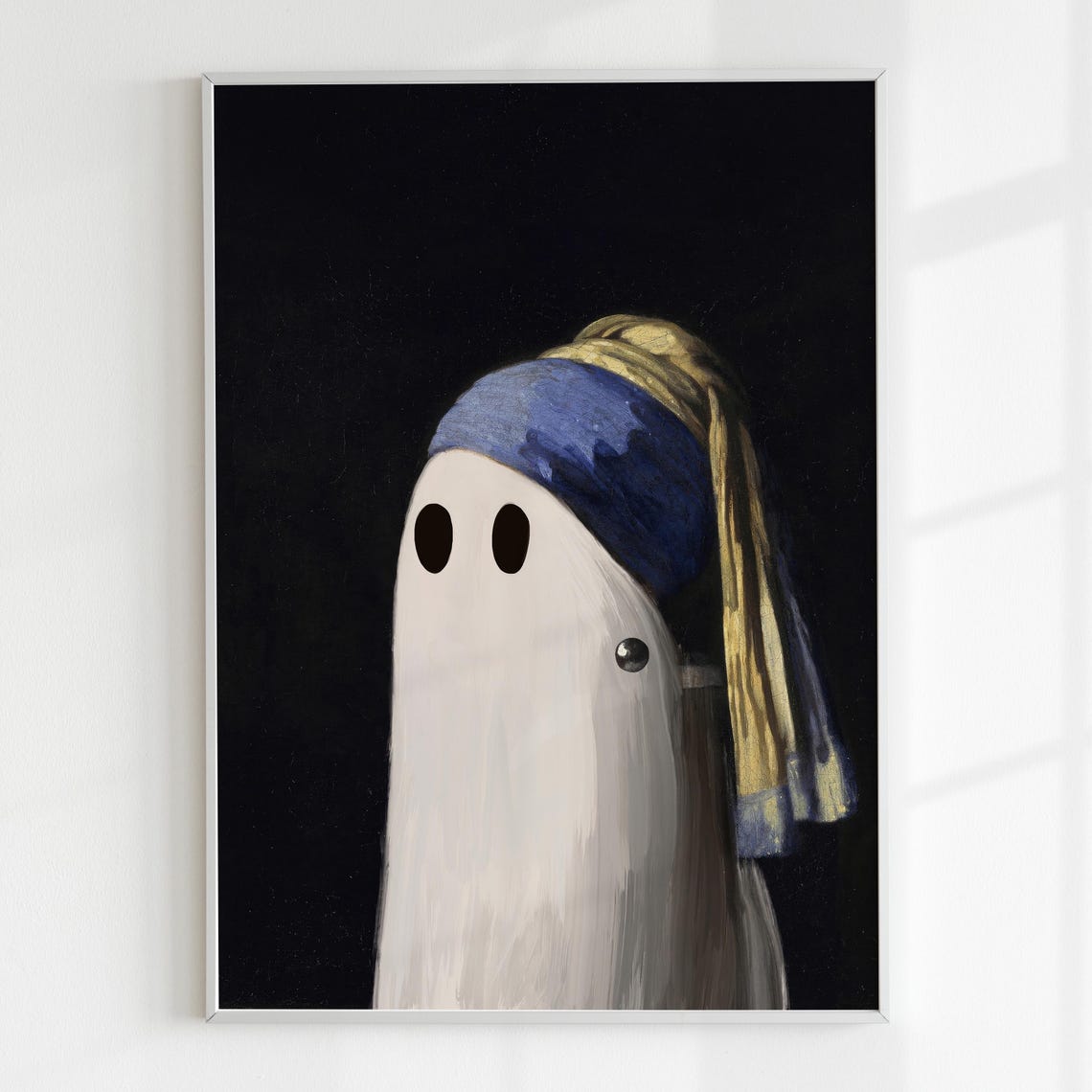 Cute Ghost With A Pearl Earring Funny Halloween Wall Art Print - Image 4