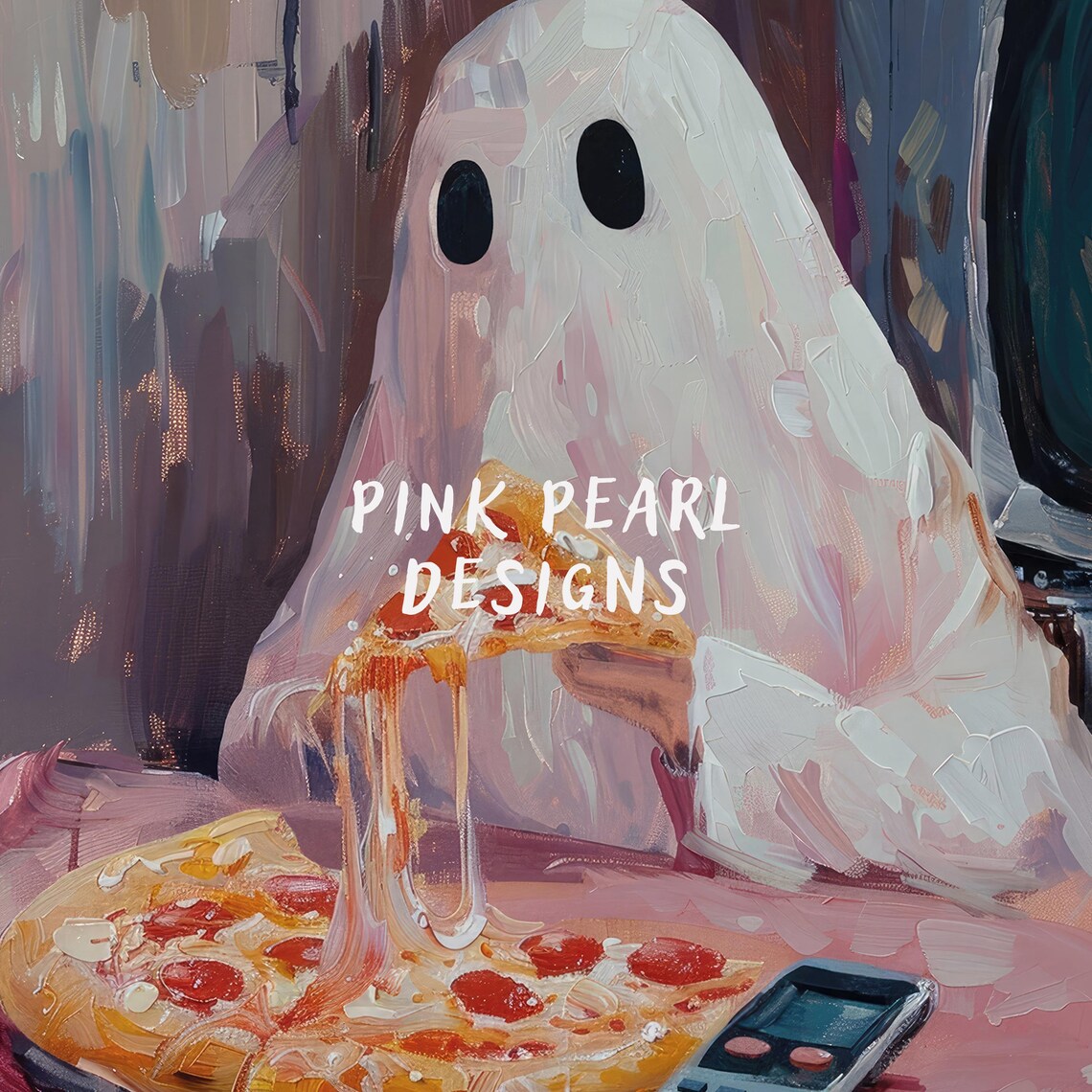 Ghost Eating Pepperoni Pizza Funny Halloween Movie Night Kitchen Wall Poster - Image 6