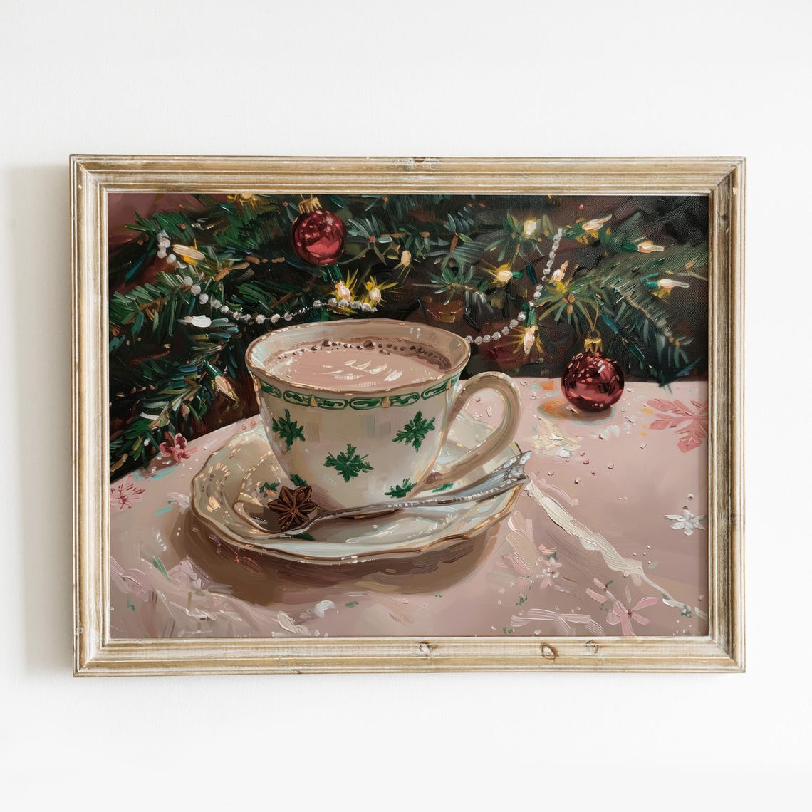 Hot Chocolate Cup By Decorated Christmas Tree Holiday Poster