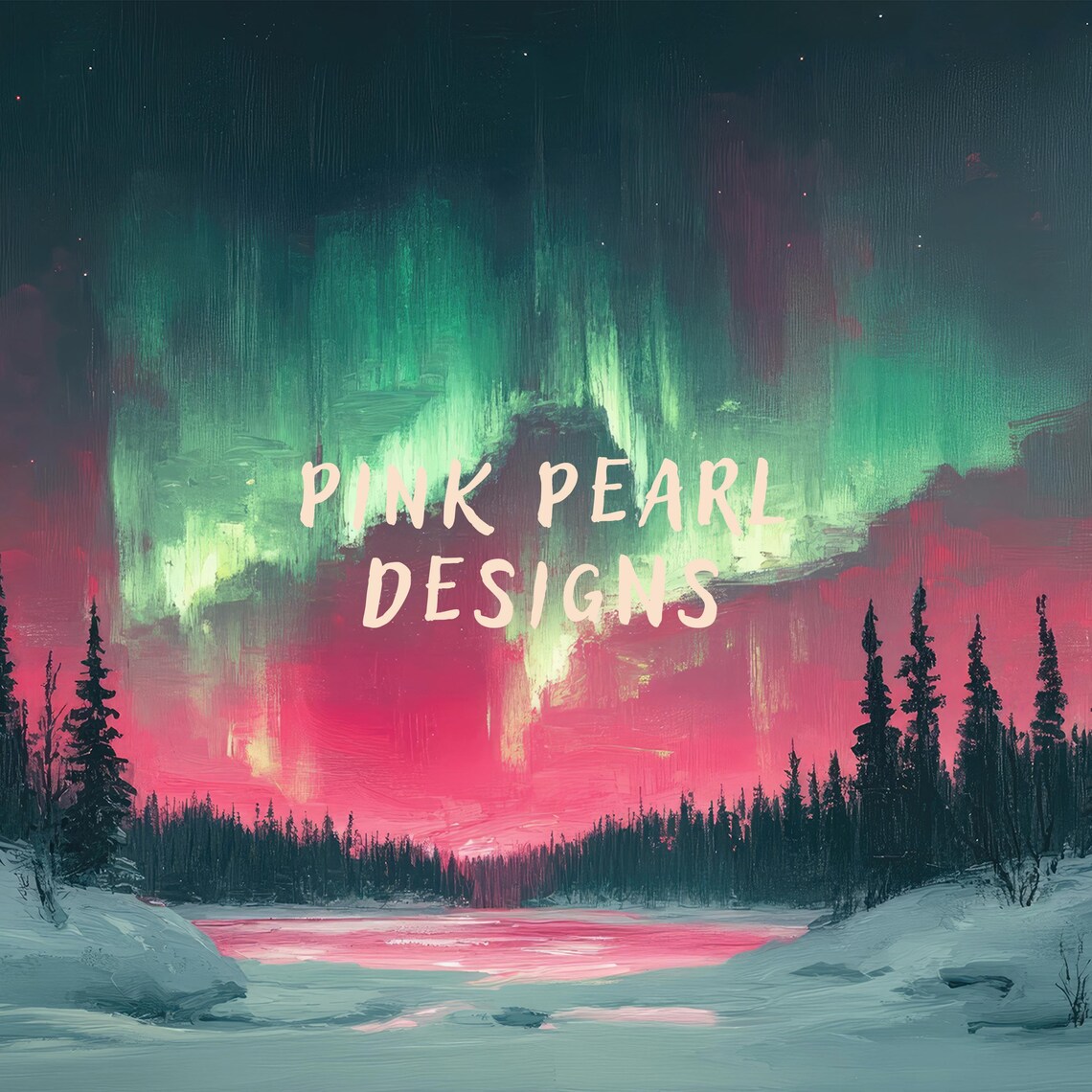 Aurora Borealis Winter Landscape Art Print - Image 2