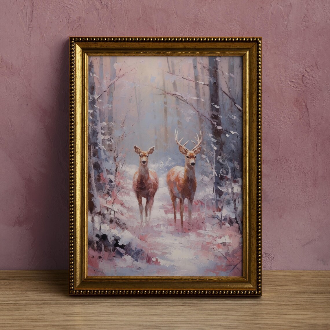 Deer In Forest Preppy Christmas Art Print - Image 5