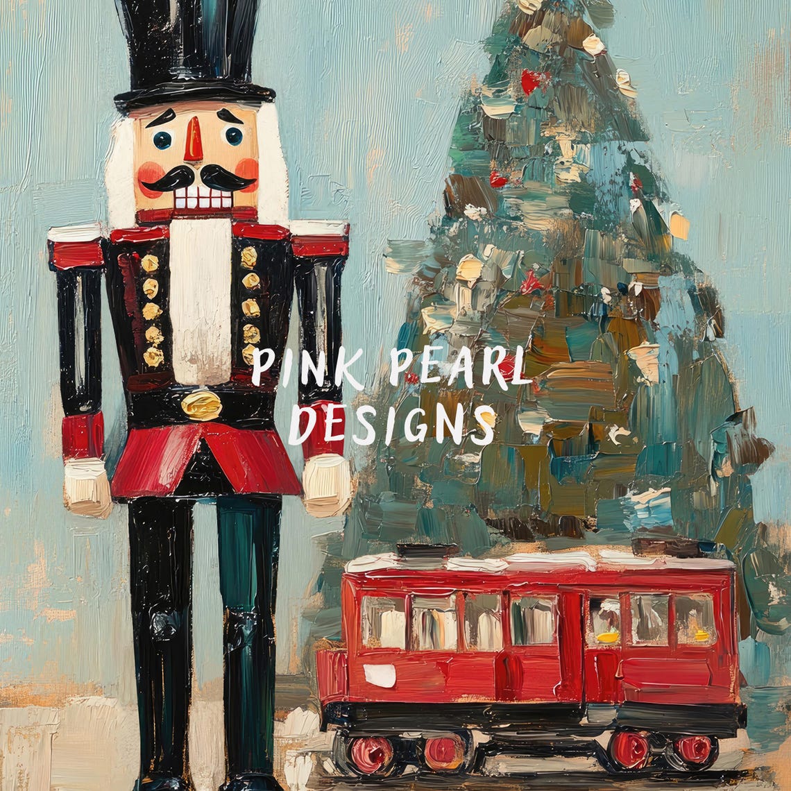 Retro Nutcracker Toy Soldier With Train Christmas Art Poster - Image 2