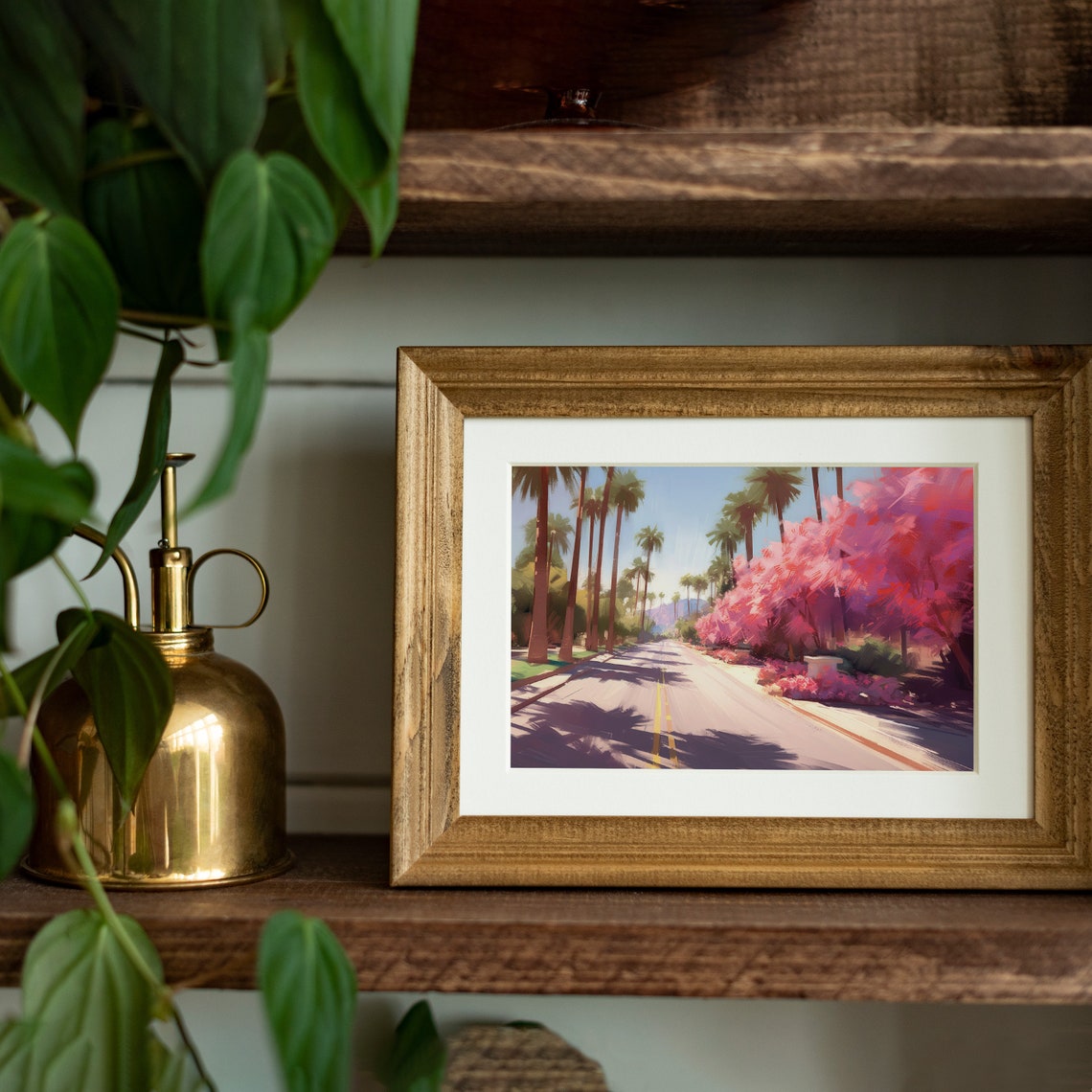 California Palm Tree Lined Road Pink Flowering Trees Travel Poster - Image 5