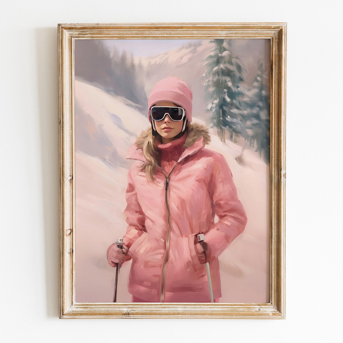 Apres Ski Fashion Pink Ski Outfit Winter Mountain Art Poster - Image 6