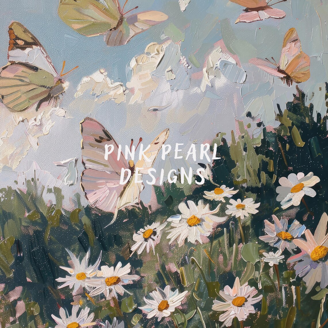 Butterfly and Daisy Spring Flower Poster, Farmhouse - Image 2