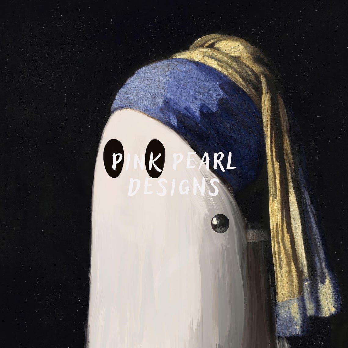 Cute Ghost With A Pearl Earring Funny Halloween Wall Art Print - Image 8
