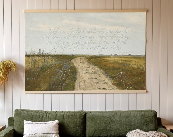 Proverbs 3:5-6 Trust in the Lord Verse Over a Meadow Path Painting Poster
