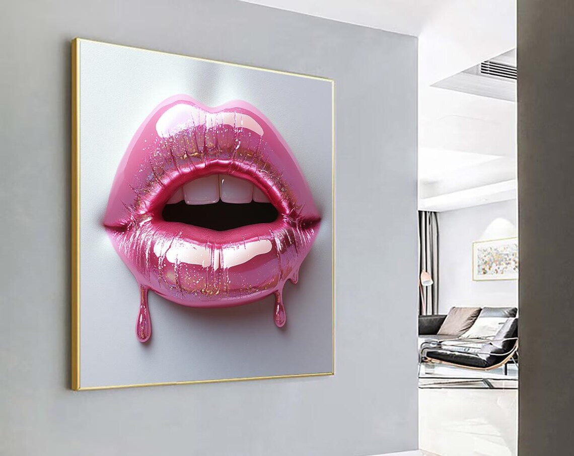 Pink Lipstick Woman Portrait, Modern Art Print