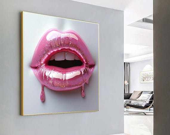 Pink Lipstick Woman Portrait, Modern Art Print
