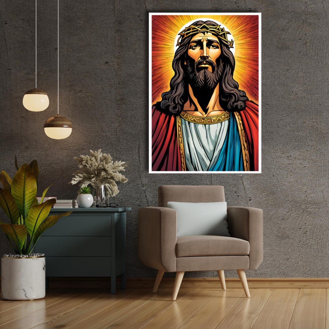 Jesus Standing Serious Abstract Religious Art Print - Image 3