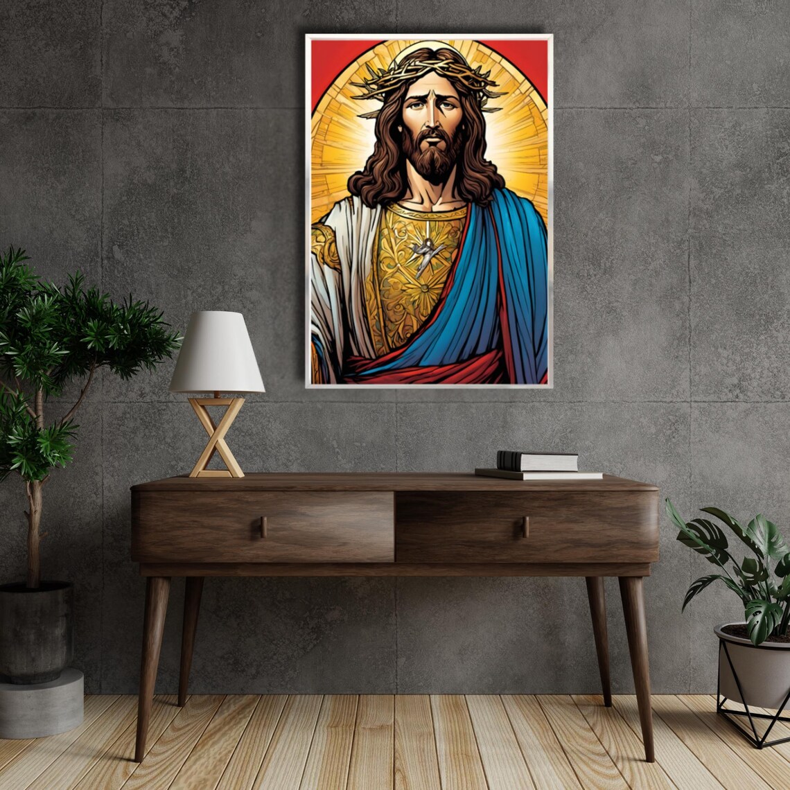 Jesus Christ Crown Of Thorns Sacred Heart Religious Wall Poster - Image 3