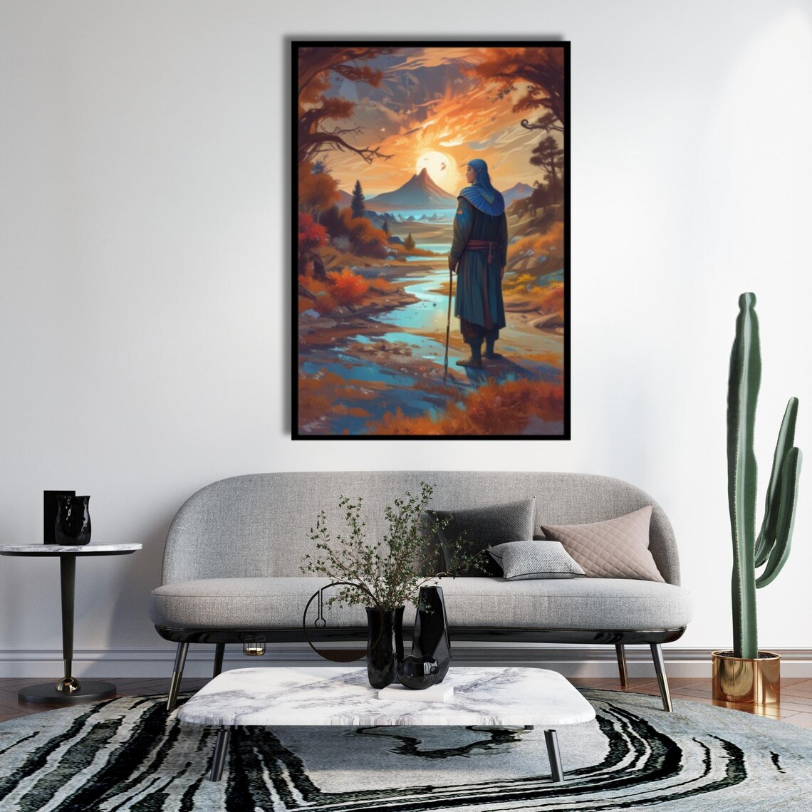 Mystical Fantasy Landscape Art Sunset Warrior Wall Decor Medieval Scenic Poster Framed Or Unframed Ready To Hang - Image 4