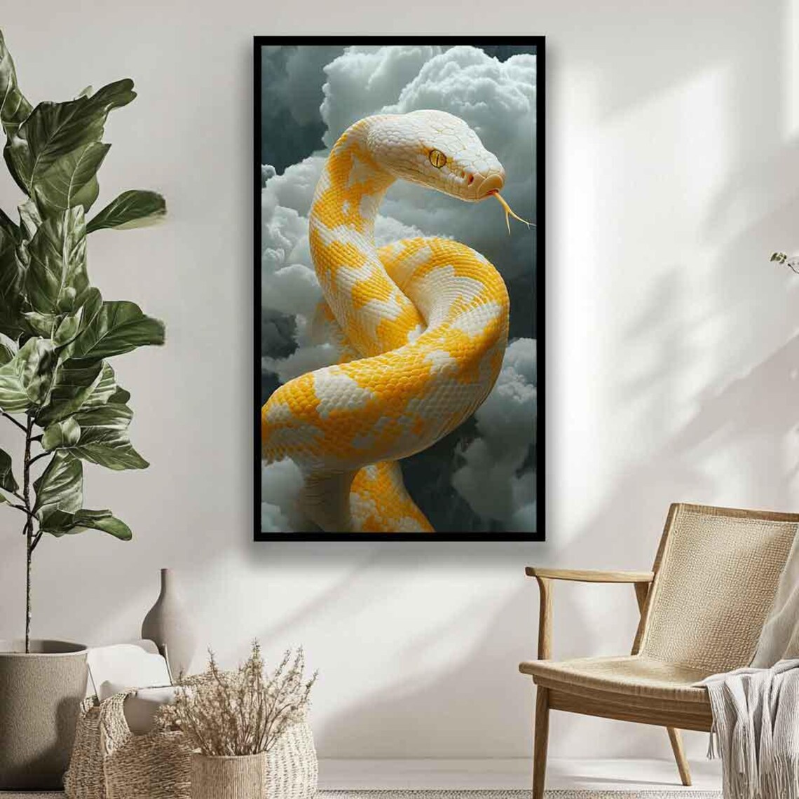 Albino Yellow and White Snake Coiled Gracefully in the Clouds Poster - Image 2