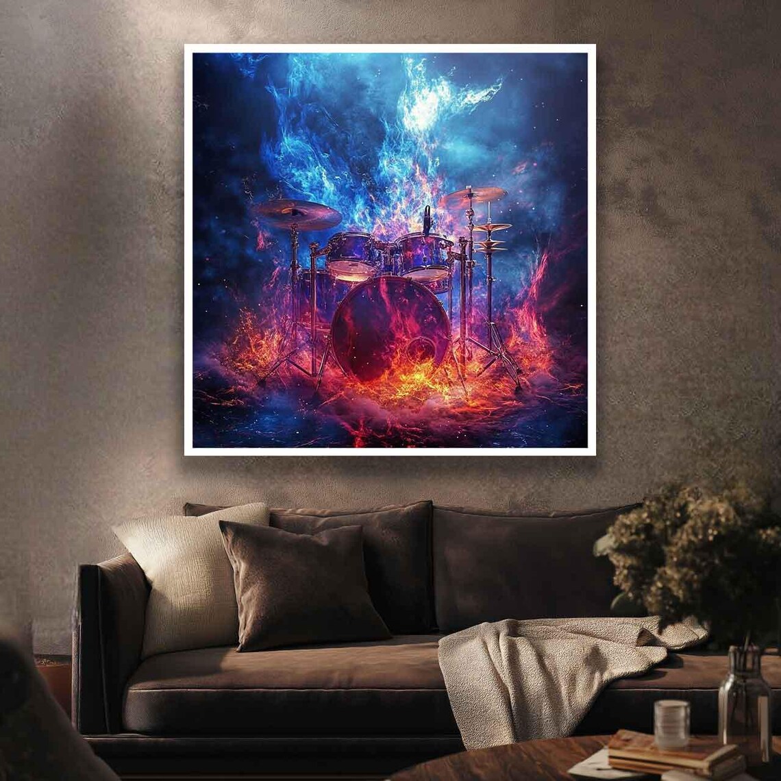 Drum Kit Engulfed in Swirling Flames Cosmic Fire Scene Poster - Image 3