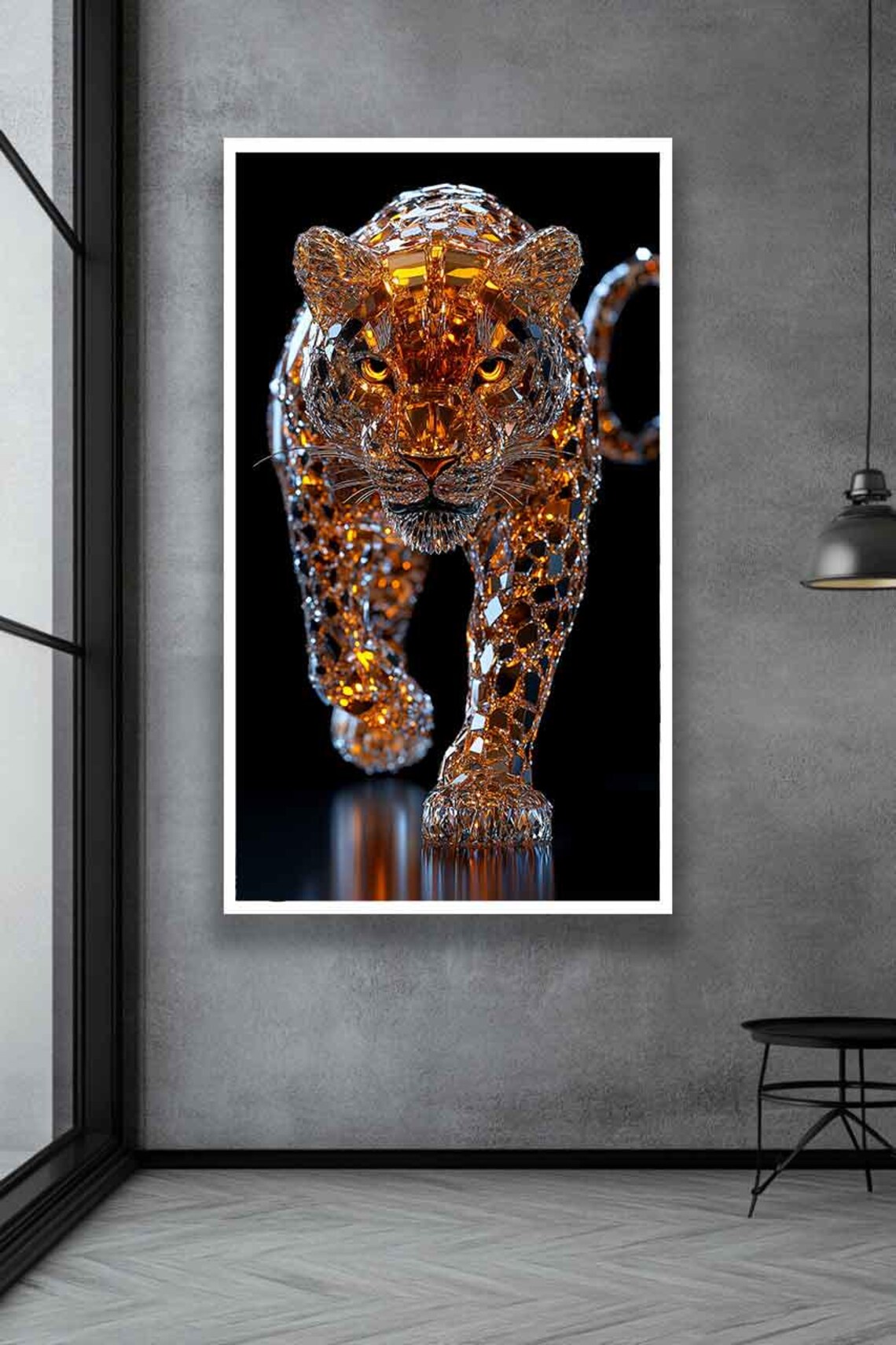 Crystal Diamond Big Cat Portrait Amber Faceted Wildlife Art Poster - Image 2