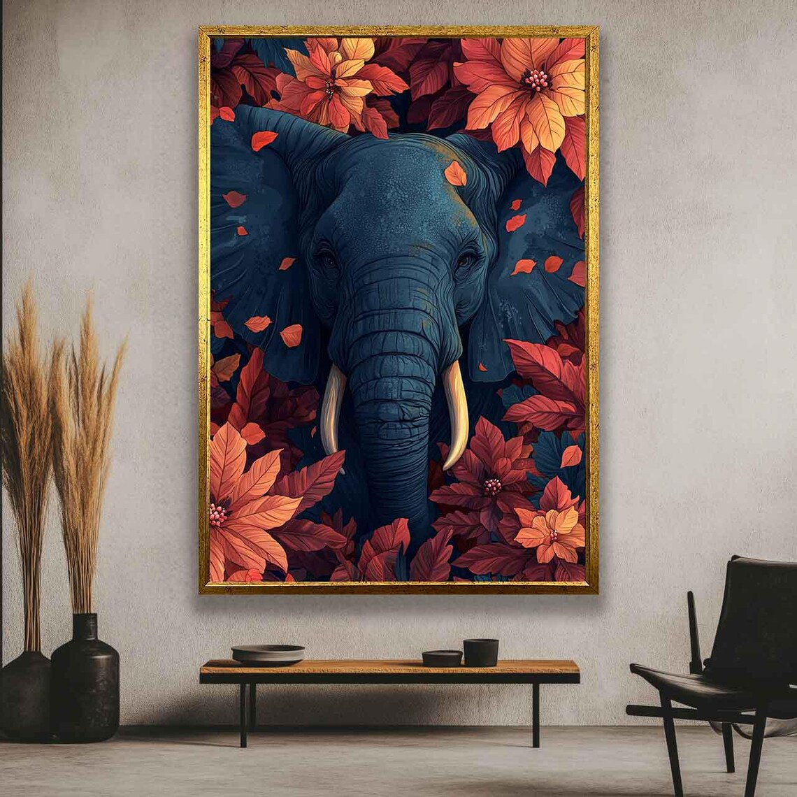 Elephant Among Flowers, Minimalist Elephant Painting - Image 5