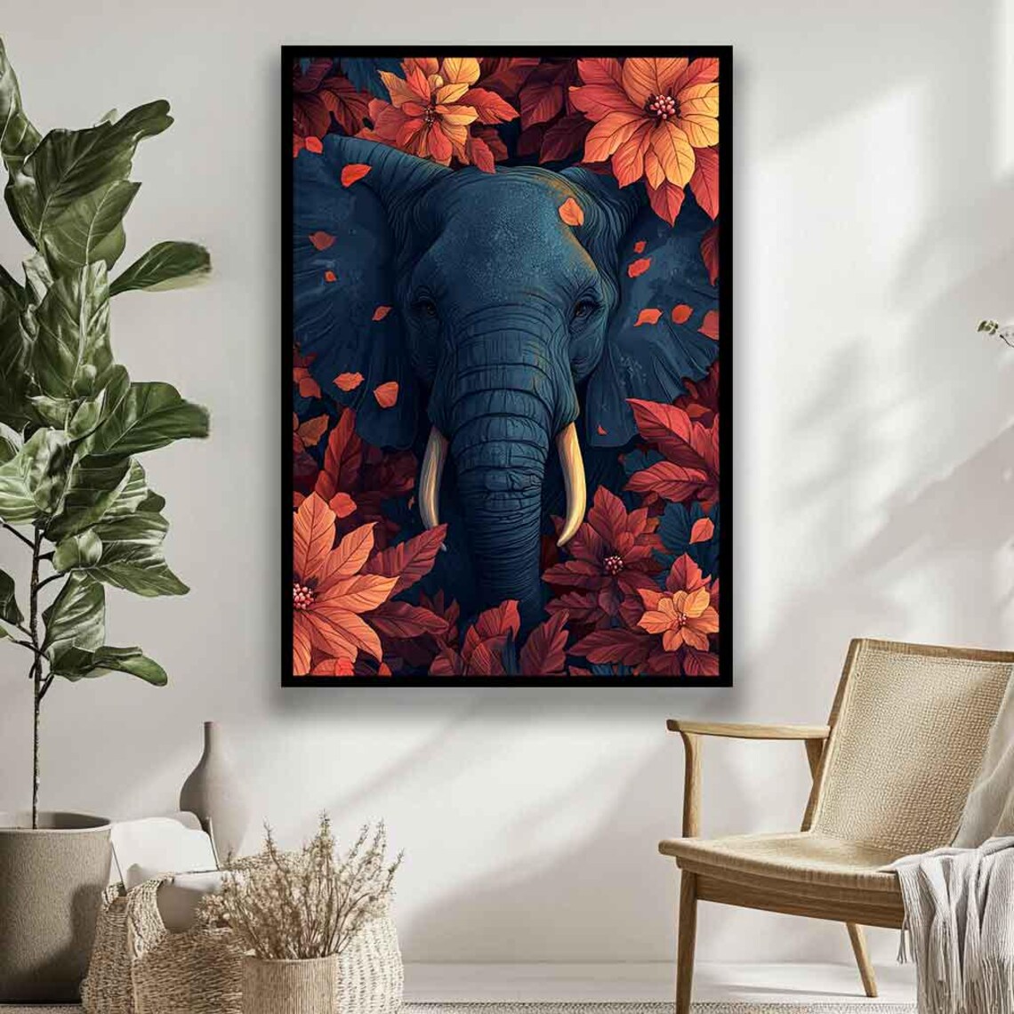 Elephant Among Flowers, Minimalist Elephant Painting - Image 3