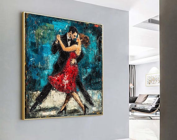 Passionate Tango Dance Art Romantic Couple Painting Red Dress Wall Decor Dance Studio Ballroom Dance Framed Print Unique Gift