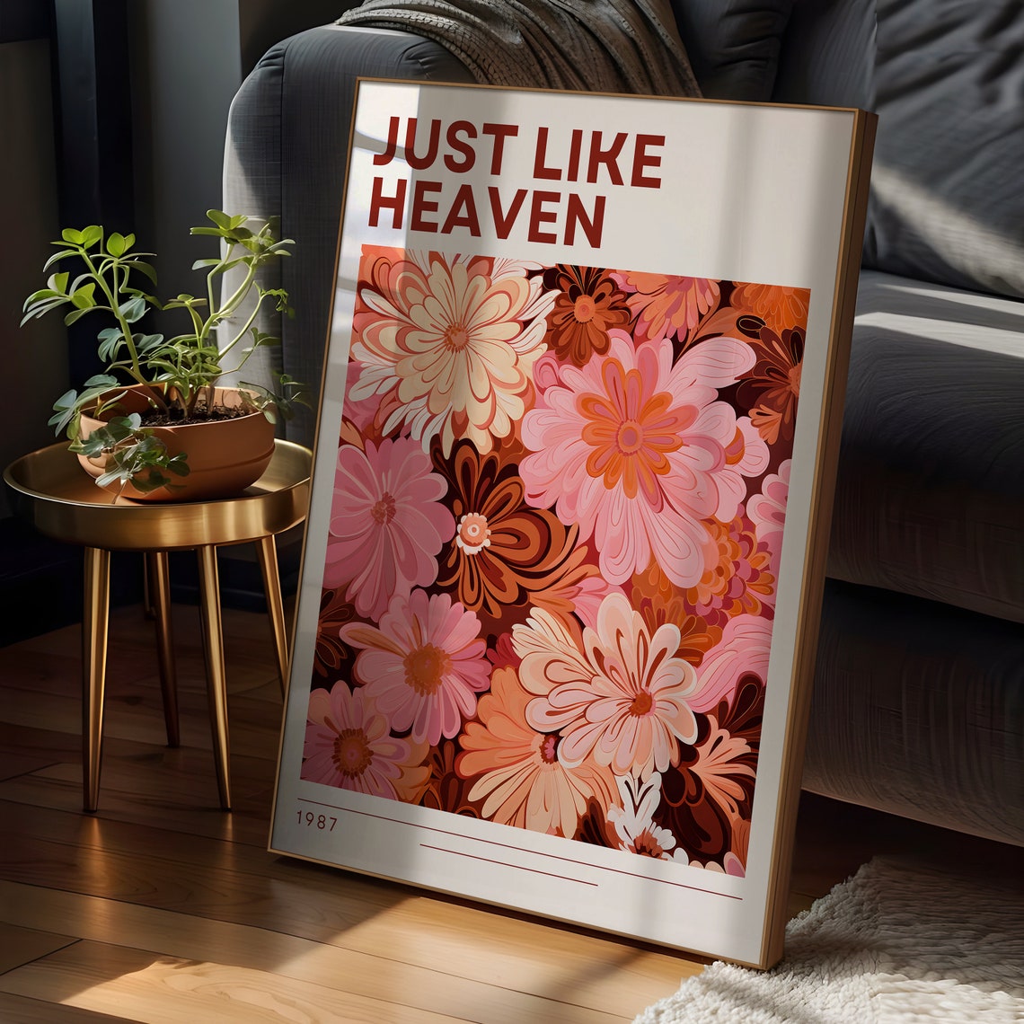 Just Like Heaven 1987 Pink Retro Floral Bloom Lyric Art Poster