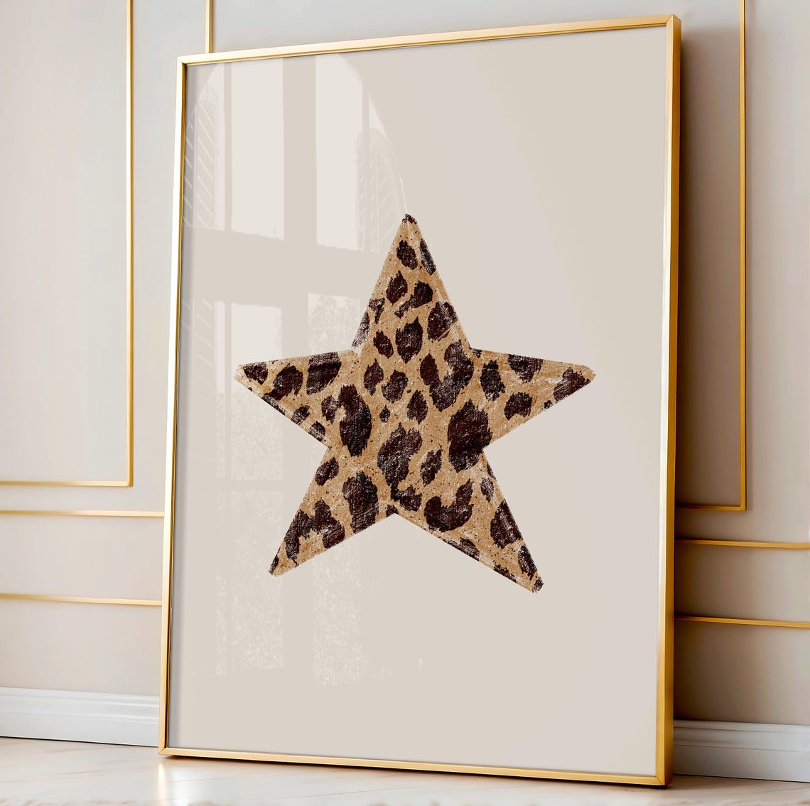 Leopard Spotted Star Neutral Watercolor Poster Maximalist Decor Art