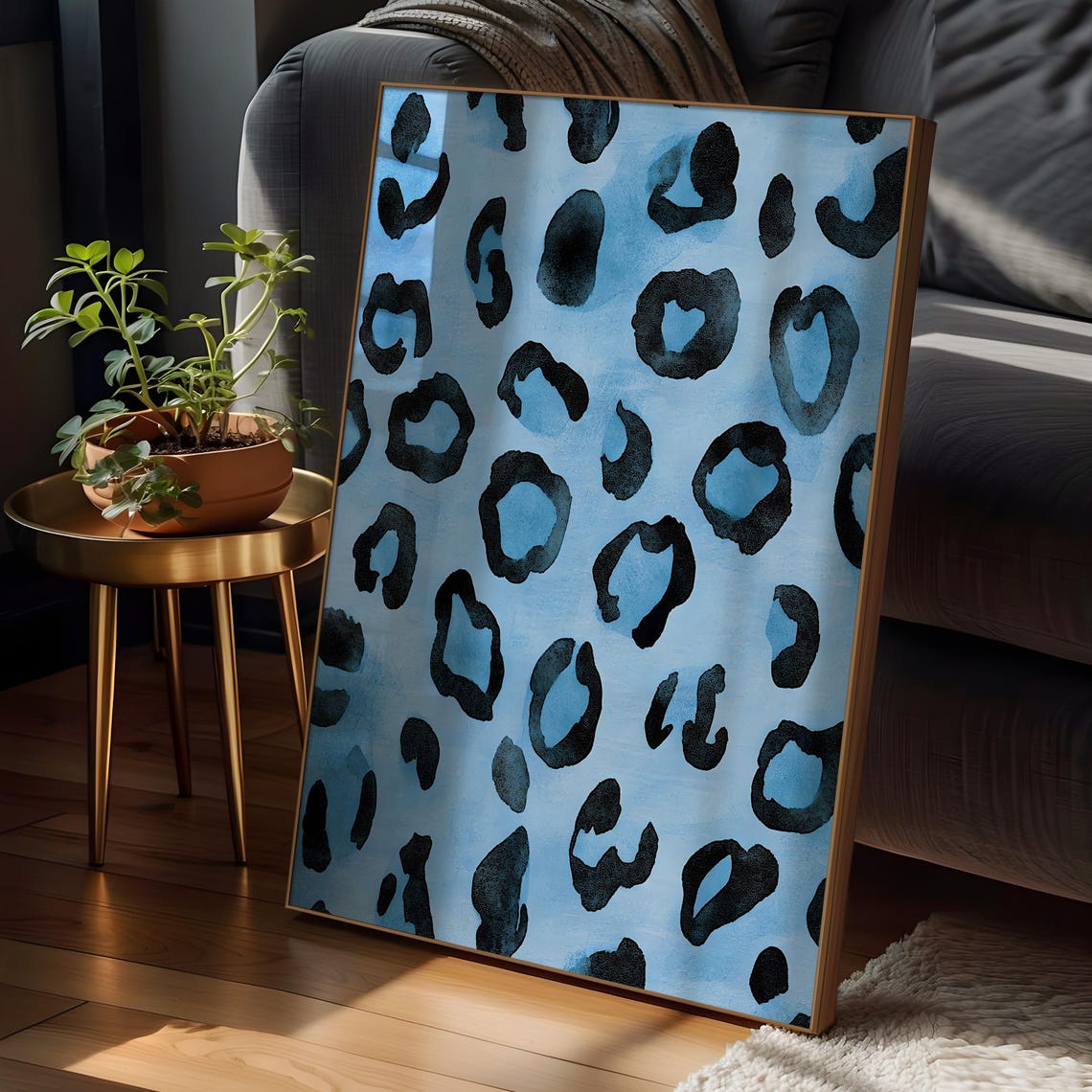 Blue Leopard Watercolor Maximalist Funky Animal Spot Pattern Poster - Image 2