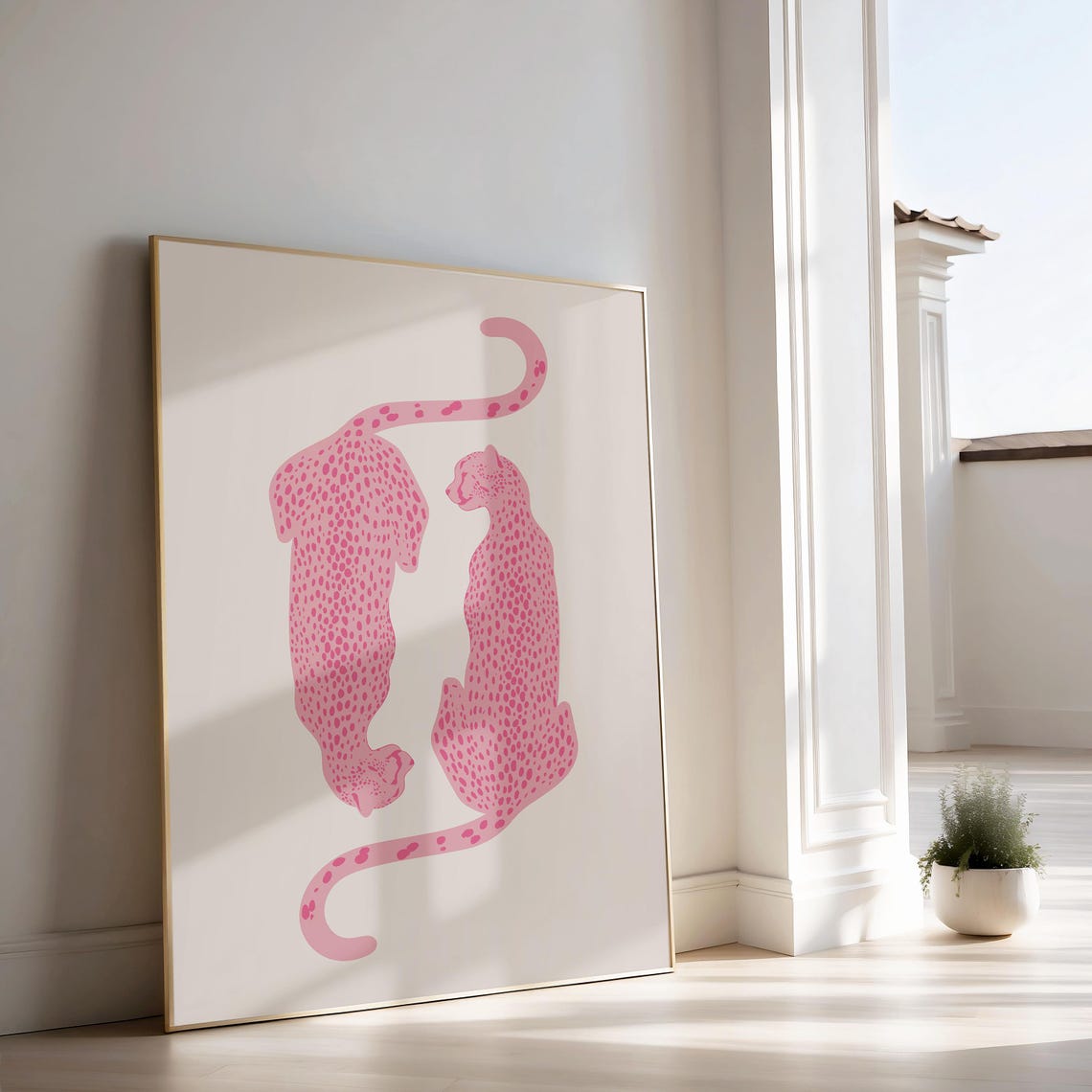 Two Pink Cheetahs Minimalist Wildlife Poster for Dorms and Bedrooms - Image 2