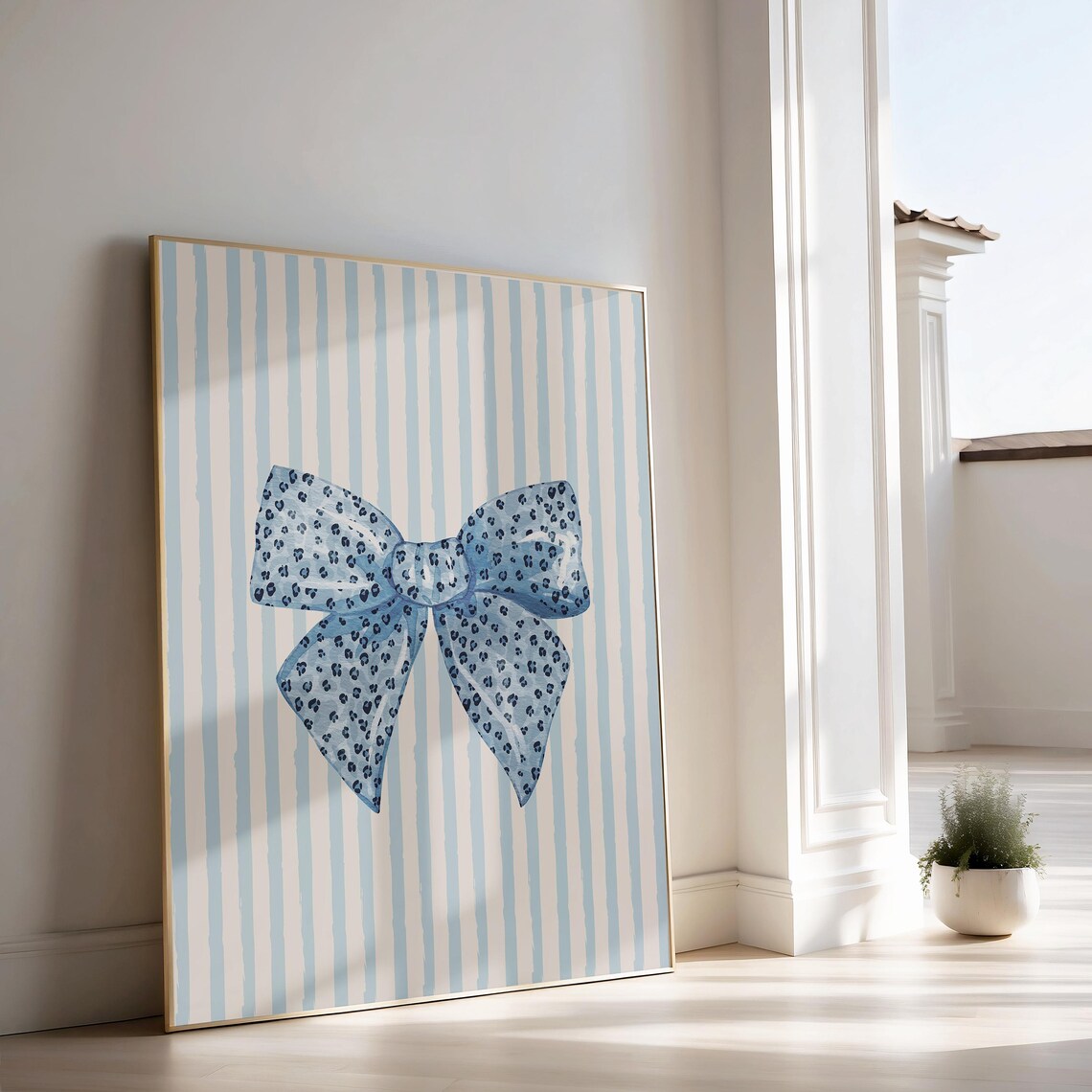 Blue Leopard Spots Bow Coquette Striped Preppy Wall Decor Aesthetic Poster - Image 2