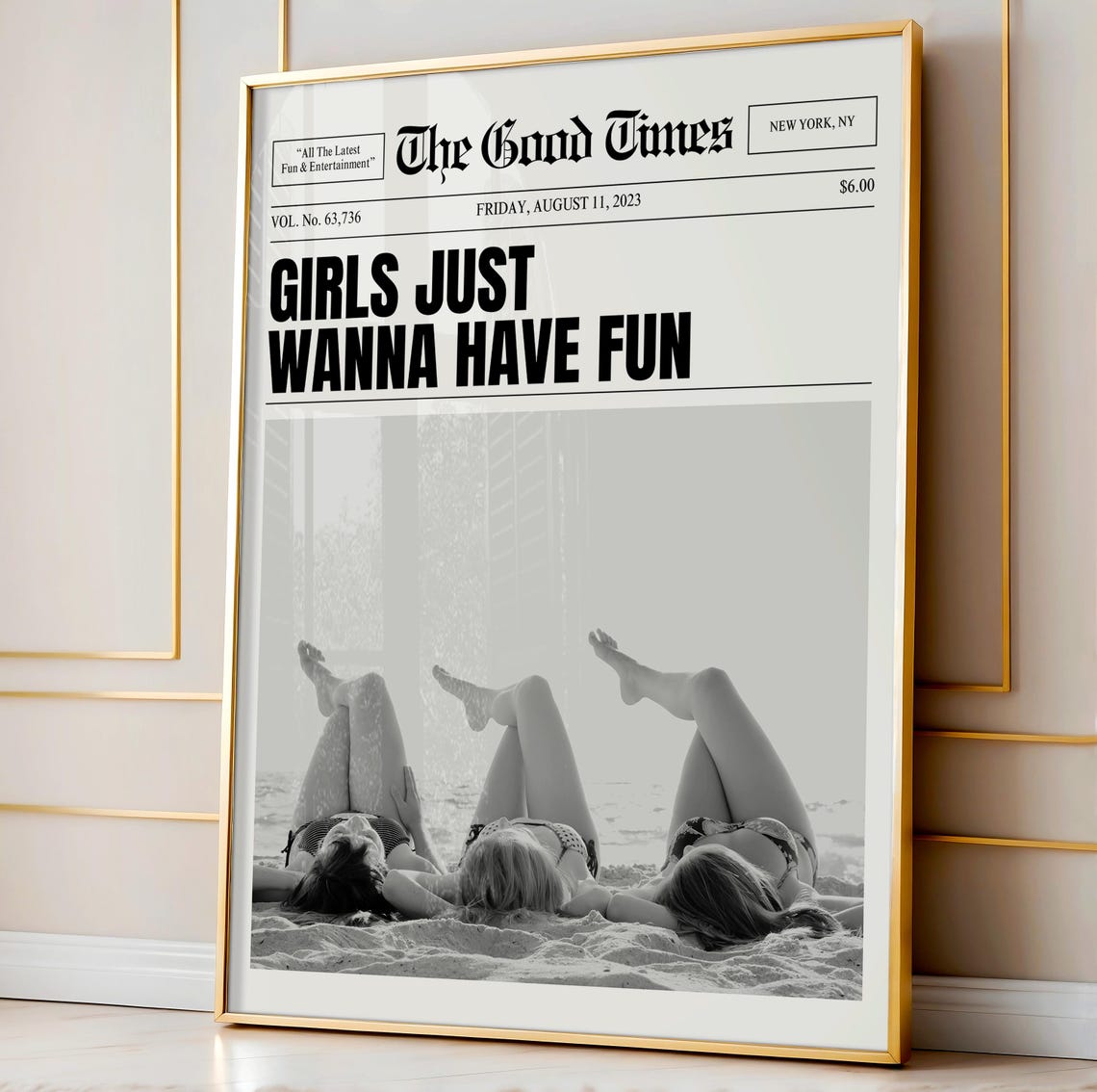Girly Newspaper Wall Art Preppy Aesthetic Apartment Decor Girls Wanna Have Fun Maximalist Decor Bar Cart Art Coastal Cowgirl Fun Art