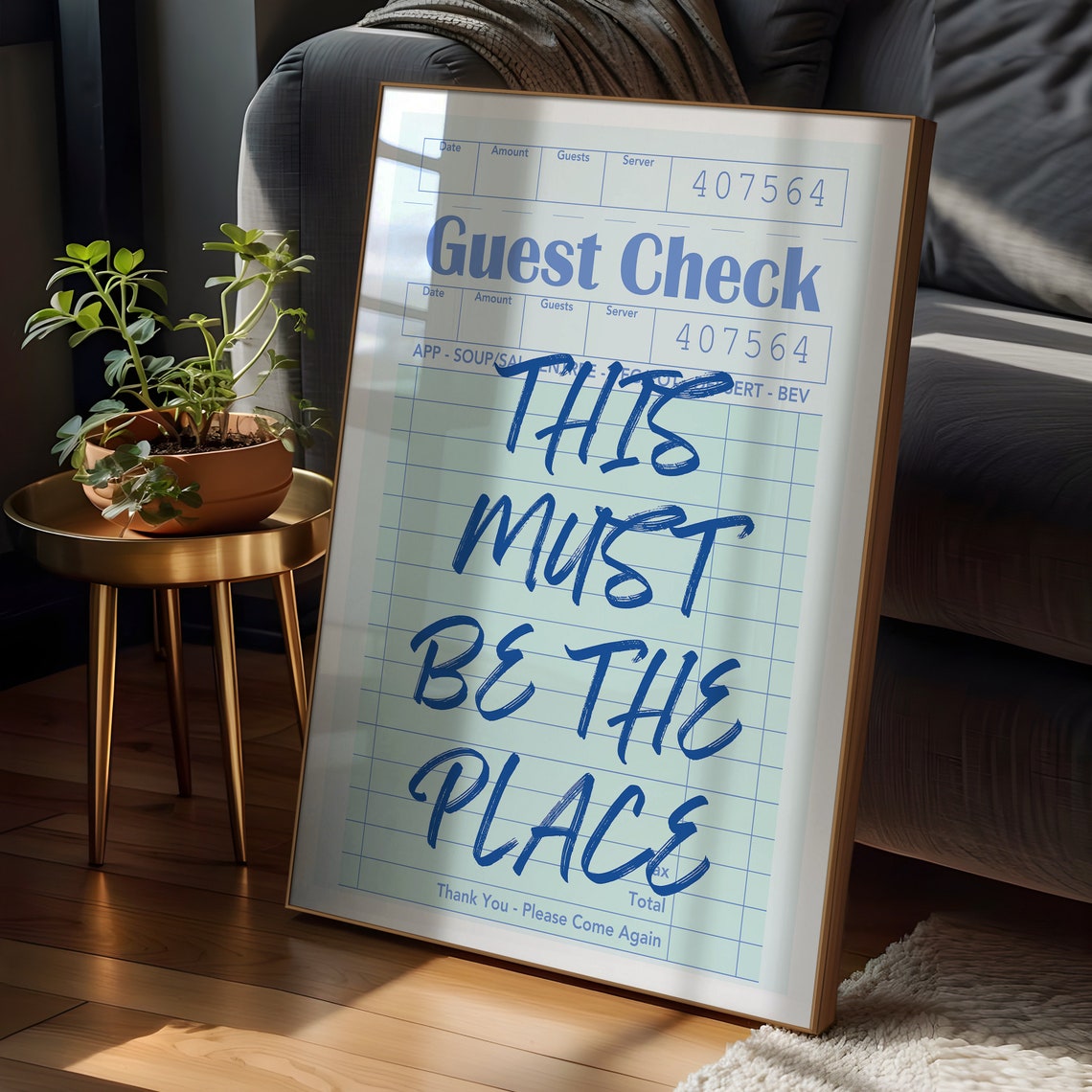 This Must Be the Place Poster Blue Guest Check Diner Typography Decor - Image 3