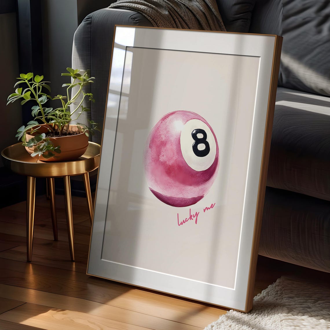 8 Pool Ball Pink Lucky Me Retro Poster - Image 2