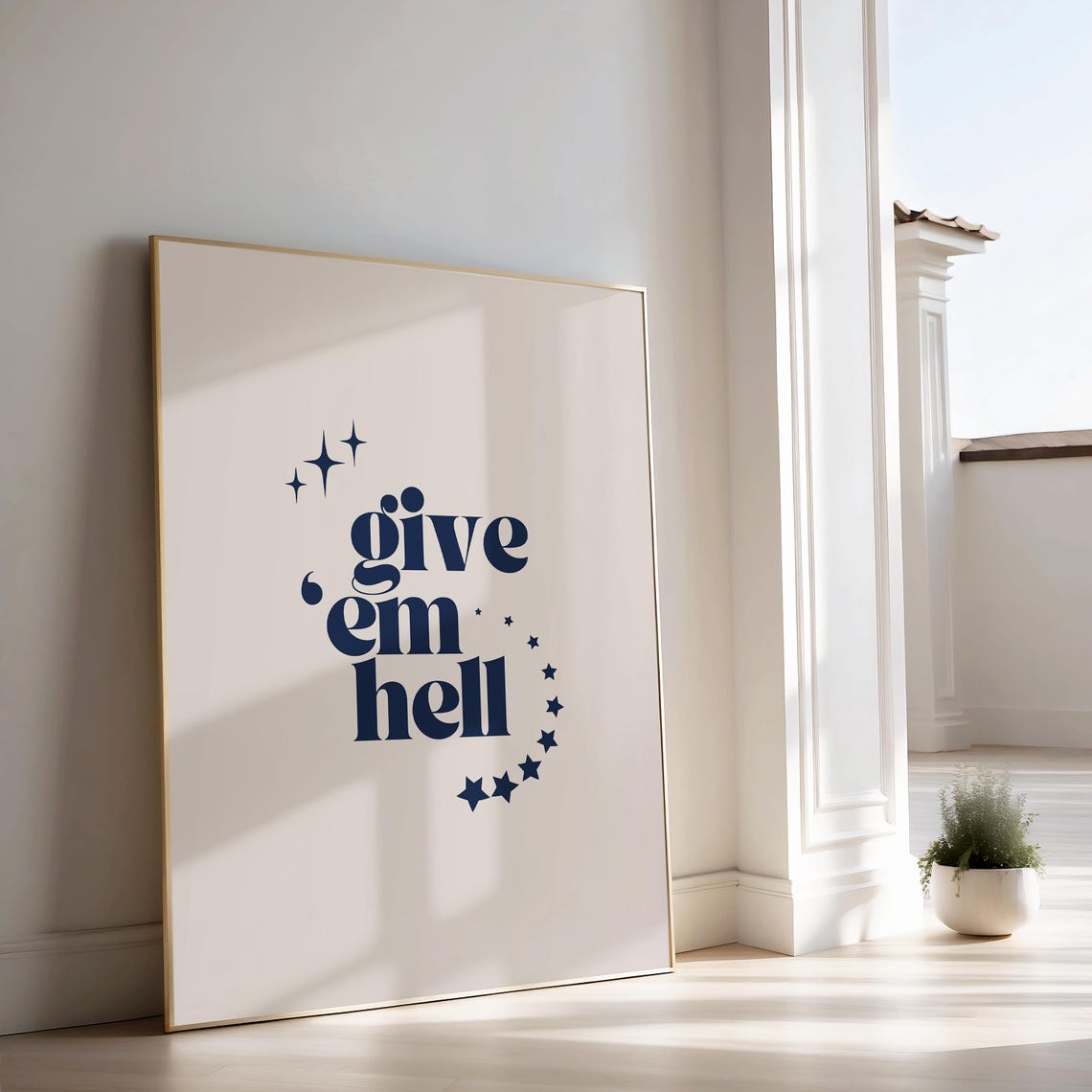 Give Em Hell Print Blue 70s Typography Print Aesthetic Poster Motivational Poster Funky Wall Art Retro Poster Navy Blue Wall Art - Image 2