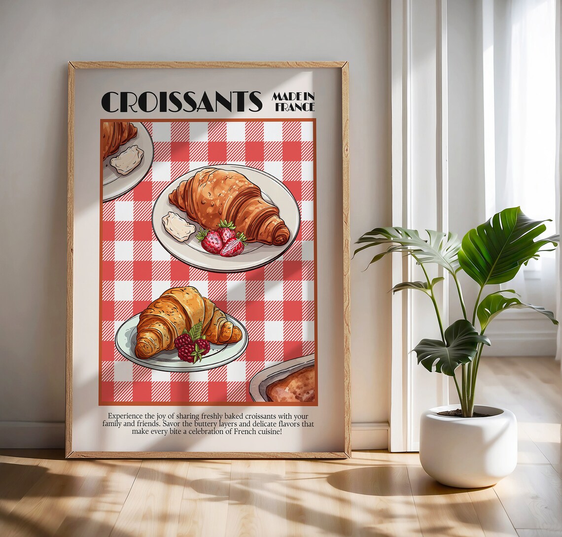 Croissant Print, Retro Kitchen Art Aesthetic Poster - Image 3