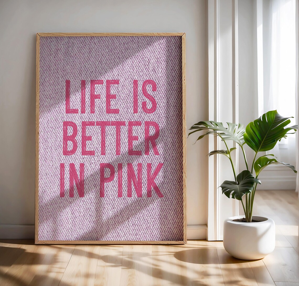 Pink Denim Print, Pink Aesthetic Western Decor - Image 3