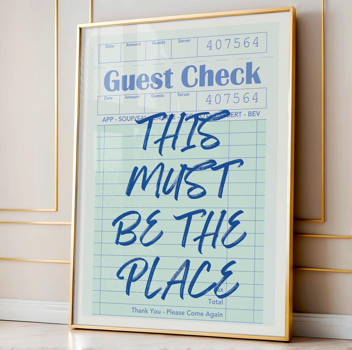 This Must Be the Place Poster Blue Guest Check Diner Typography Decor