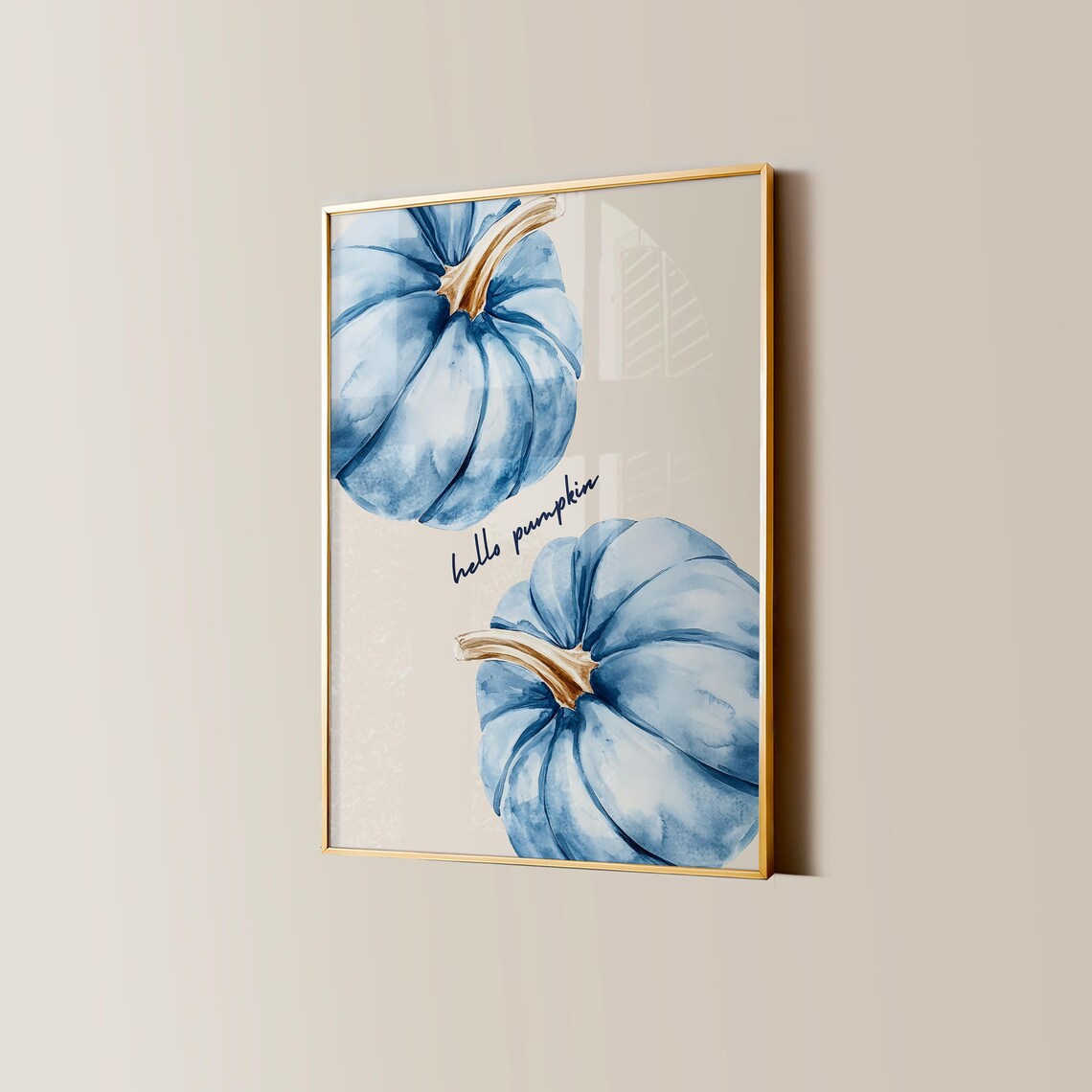 Hello Pumpkin Blue Watercolor Pumpkins Fall Autumn Halloween Decor Poster - Image 3