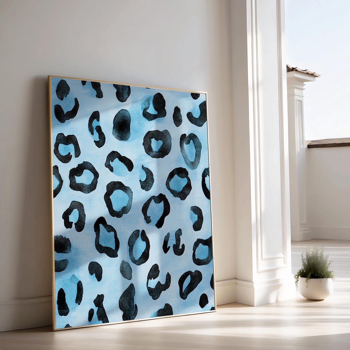 Blue Leopard Watercolor Maximalist Funky Animal Spot Pattern Poster - Image 3
