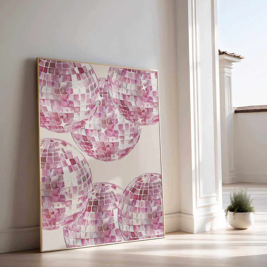 Pink Disco Balls Watercolor Party Poster for Dorm Rooms and Bedrooms - Image 3