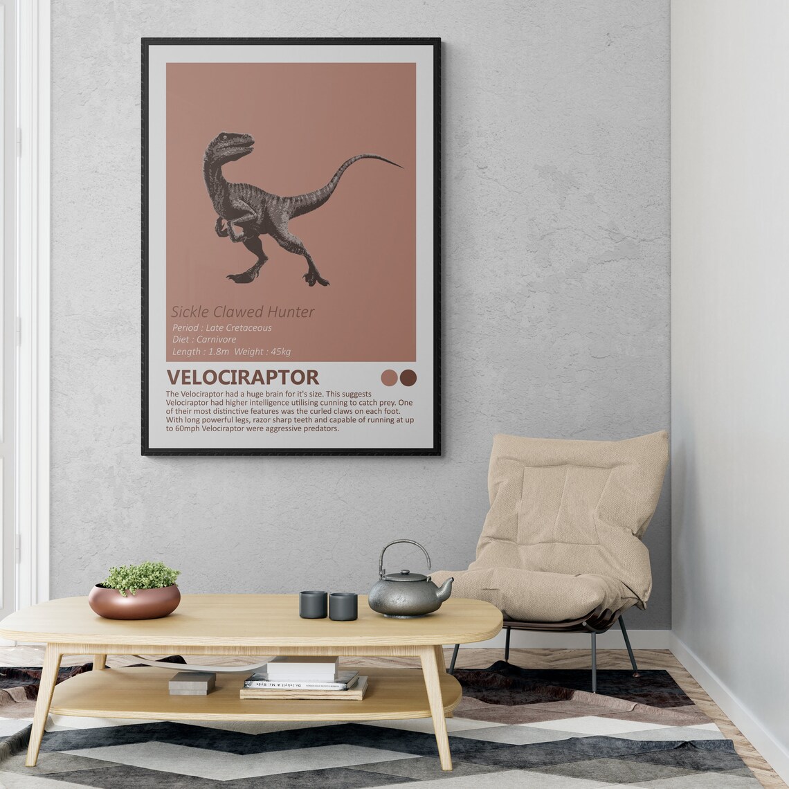 Velociraptor Dinosaur Art Print, Minimalist Design - Image 2