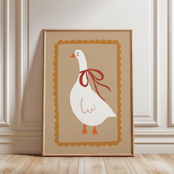 Goose Wall Art Cute Poster Animal Retro Colors Nursery Kids Room Silly