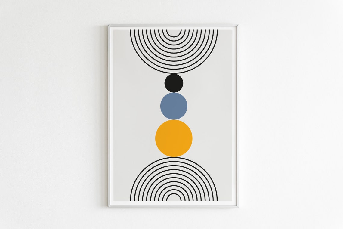 Bauhaus Geometric Rainbow Arches Orange Blue Circles Modern Poster