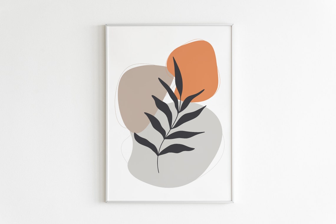 Black Leaf Branch Organic Shapes Beige Orange Grey Minimal Poster